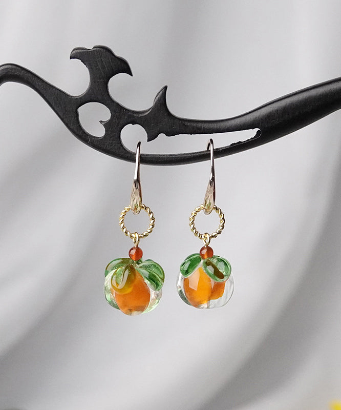 Beautiful Orange Sterling Silver Overgild Coloured Glaze Agate Drop Earrings