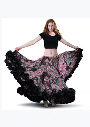 Beautiful Photo Color Ruffled Print Exra Large Hem Chiffon Skirt Spring