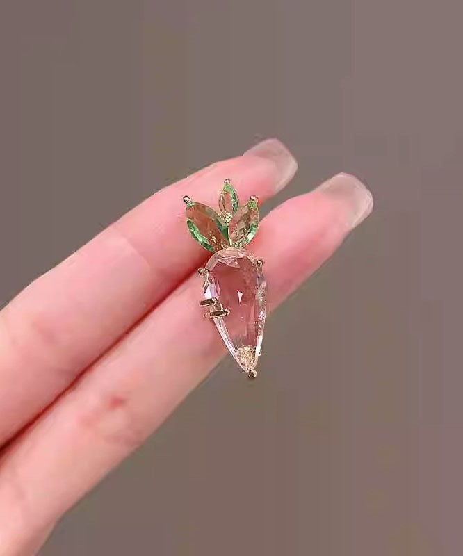 Beautiful Pink Alloy Crystal Carrot Brooches