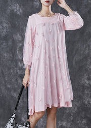 Beautiful Pink Bow Square Collar Tulle Maxi Dresses Spring