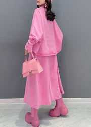 Beautiful Pink Coats And Dress Denim Two Pieces Set Fall