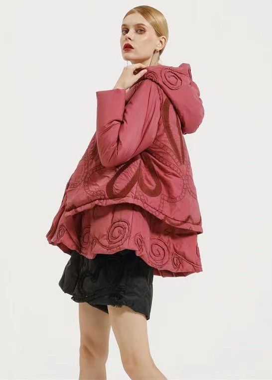 Beautiful Pink Hooded Embroidery Patchwork Duck Down Coat Winter