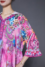 Beautiful Pink Hooded Print Silk Vacation Dresses Bracelet Sleeve
