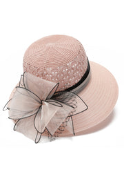 Beautiful Pink Knit Patchwork Tulle Bow Bucket Hat