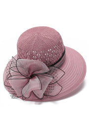 Beautiful Pink Knit Patchwork Tulle Bow Bucket Hat