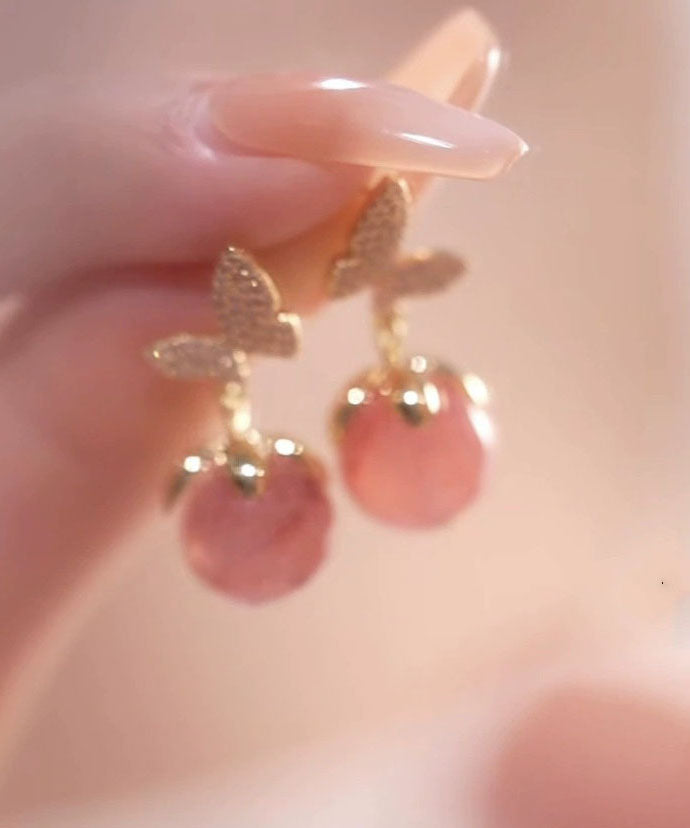 Beautiful Pink Overgild Zircon Opal Butterfly Drop Earrings