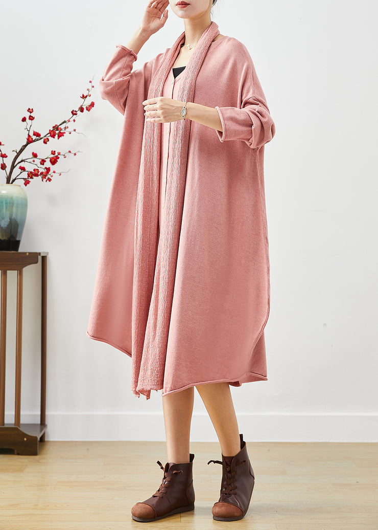 Beautiful Pink Oversized Complimentary Scarf Knit Dress Batwing Sleeve