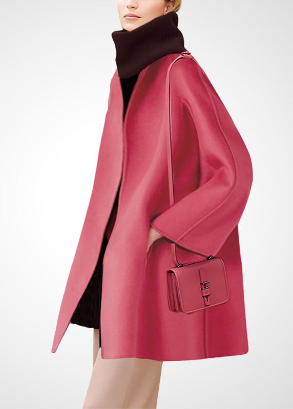 Beautiful Pink Oversized Pockets Woolen Coats Winter