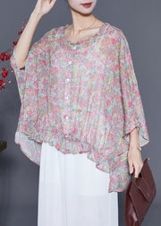 Beautiful Pink Oversized Print Wrinkled Shirt Top Summer