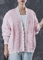 Beautiful Pink Ruffled Patchwork Knit Fine Cotton Filled Coat Spring