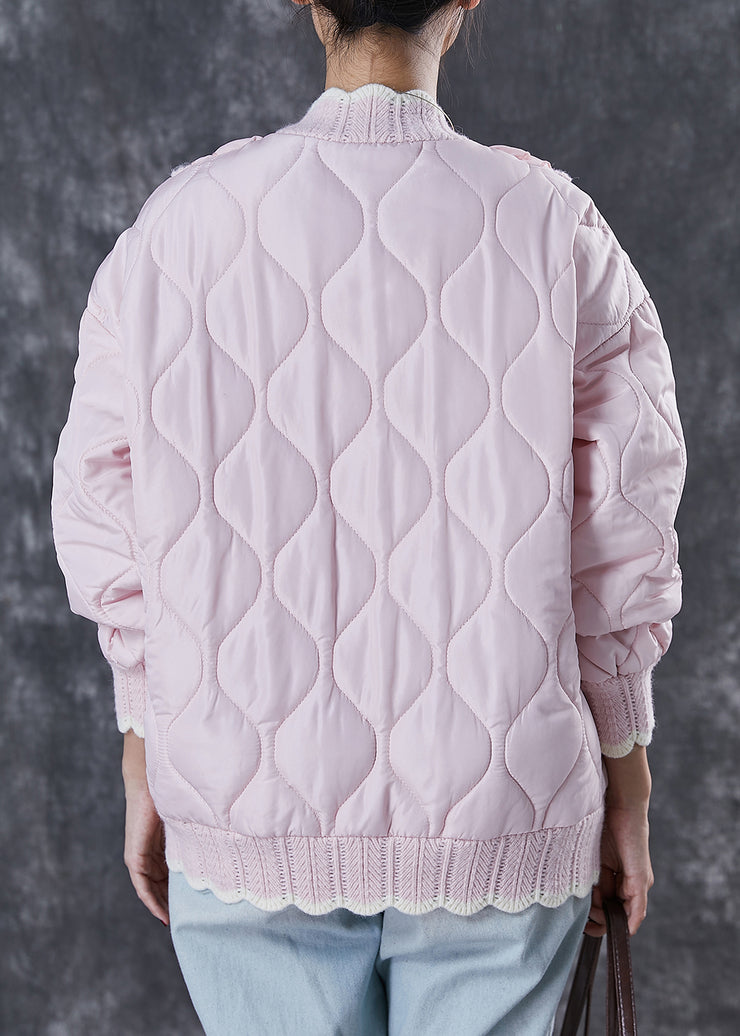 Beautiful Pink Ruffled Patchwork Knit Fine Cotton Filled Coat Spring