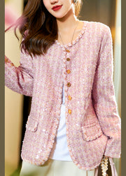 Beautiful Pink Sequins Button Thick Cotton Coats Long Sleeve