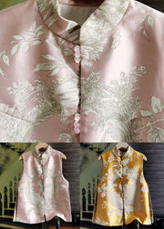 Beautiful Pink Stand Collar Peacock Jacquard Silk Vest Sleeveless