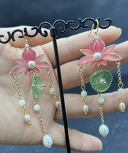 Beautiful Pink Sterling Silver Lotus Drop Earrings
