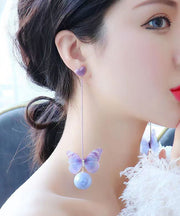 Beautiful Pink Sterling Silver Love Pearl Butterfly Drop Earrings