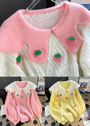 Beautiful Pink Strawberry Patchwork Cozy Knit Tops Winter