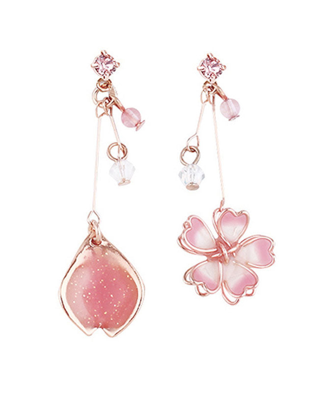 Schöne rosa Wassertropfen und Kirschblüten Kristall asymmetrische Design-Tropfen-Ohrringe