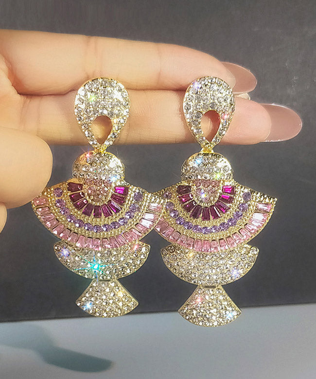Beautiful Pink Zircon Fan Drop Earrings