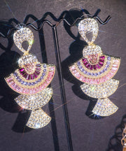 Beautiful Pink Zircon Fan Drop Earrings