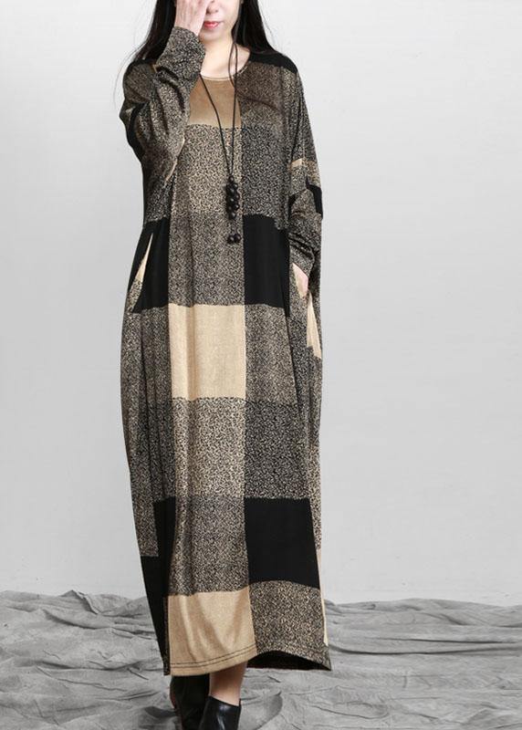 Beautiful Plaid Pockets Long sleeve Maxi Dresses Fall - SooLinen