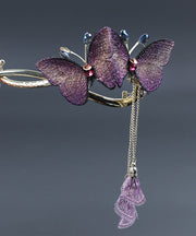 Beautiful Purple Alloy Butterfly Tassel Hairpin