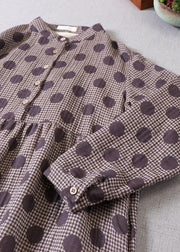 Beautiful Purple Button Patchwork Pockets Fall Print Party Dress Long sleeve - SooLinen