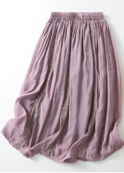 Beautiful Purple Elastic Waist Lace Patchwork Linen Skirt Summer