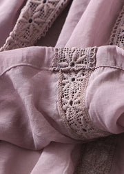 Beautiful Purple Elastic Waist Lace Patchwork Linen Skirt Summer