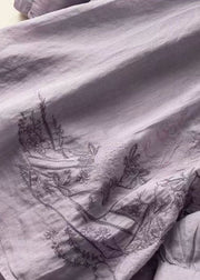 Beautiful Purple Embroidered Patchwork Linen T Shirt Top Summer