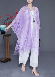 Beautiful Purple Hollow Out Tasseled Lace Scarf