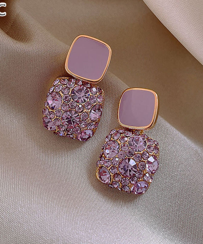 Beautiful Purple Metal Gem Stone Stud Earrings