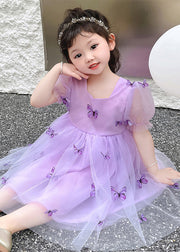 Beautiful Purple Square Collar Floral Solid Tulle Long Dresses Summer
