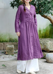 Beautiful Purple Tunic Notched Tie Waist Spring Dress - SooLinen