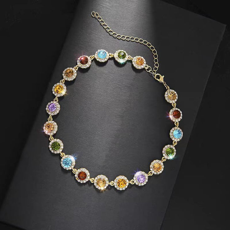 Beautiful Rainbow Alloy Zircon Tassel Collar Necklace
