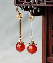 Beautiful Red Agate Original Design 14K Gold Drop Earrings