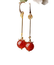 Beautiful Red Agate Original Design 14K Gold Drop Earrings