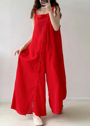 Beautiful Red Asymmetrical Single Breaasted Chiffon Jumpsuits Fall