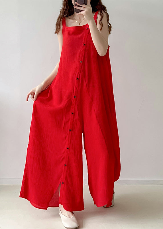 Beautiful Red Asymmetrical Single Breaasted Chiffon Jumpsuits Fall