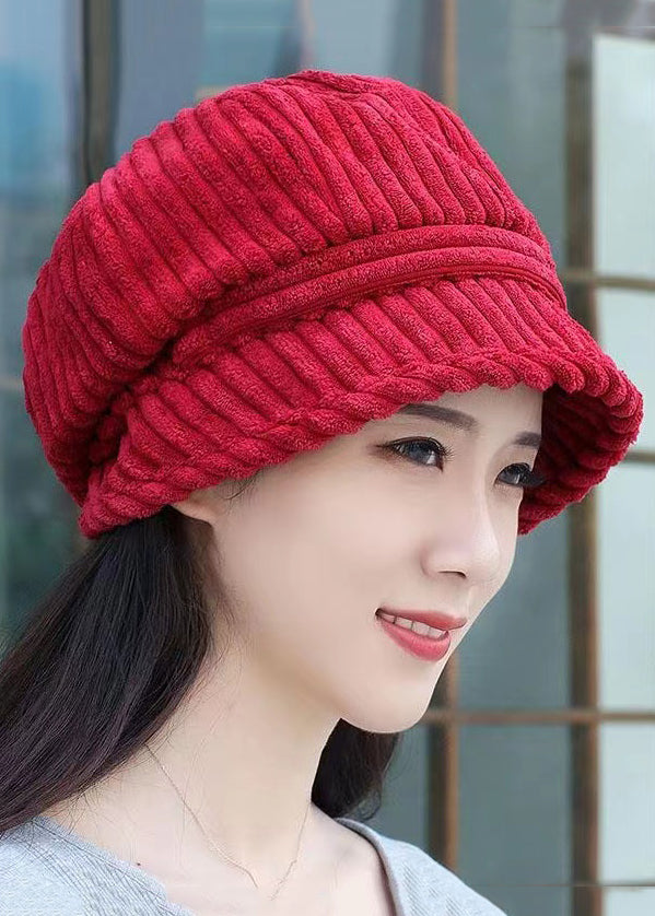 Beautiful Red Casual Versatile Corduroy Bucket Hat