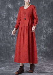 Beautiful Red Cinched Patchwork Linen Dresses Fall