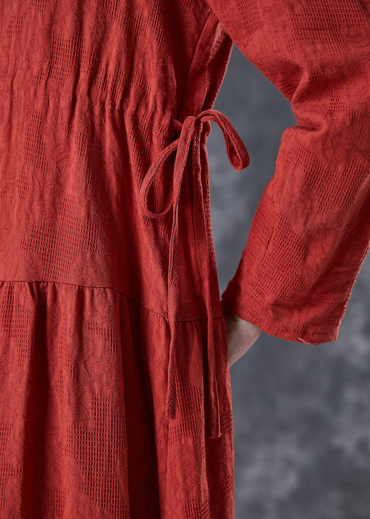 Beautiful Red Cinched Patchwork Linen Dresses Fall