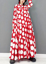 Beautiful Red Dot Patchwork Dress Fall Long Sleeve - SooLinen