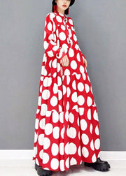 Beautiful Red Dot Patchwork Dress Fall Long Sleeve - SooLinen