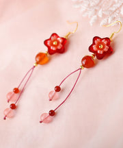 Beautiful Red Flower Crystal Wedding Drop Earrings