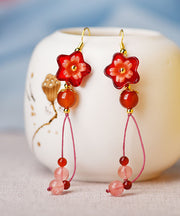 Beautiful Red Flower Crystal Wedding Drop Earrings