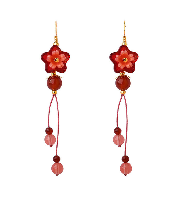Schöne rote Blumen-Kristallhochzeits-Tropfen-Ohrringe