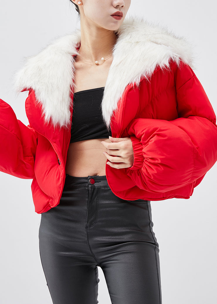 Beautiful Red Fur Collar Fine Cotton Filled Short Parkaer Winter