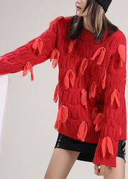 Beautiful Red O-Neck Bow Knit Sweaters Spring