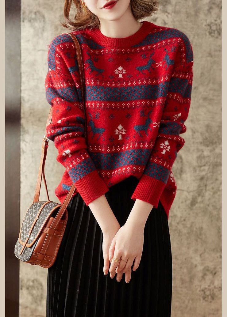 Beautiful Red O-Neck Brief Casual Loose Fall Sweater