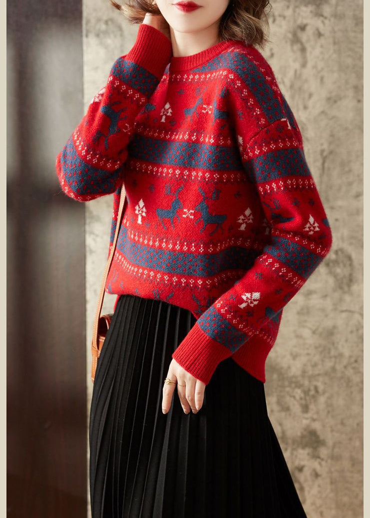 Beautiful Red O-Neck Brief Casual Loose Fall Sweater
